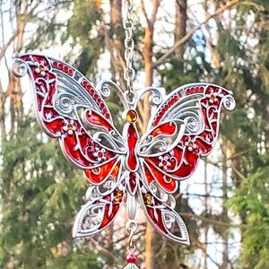 CARSON SUNCATCHER WIND CHIME "Pewterwork" Series Red Orange NWT | NIB